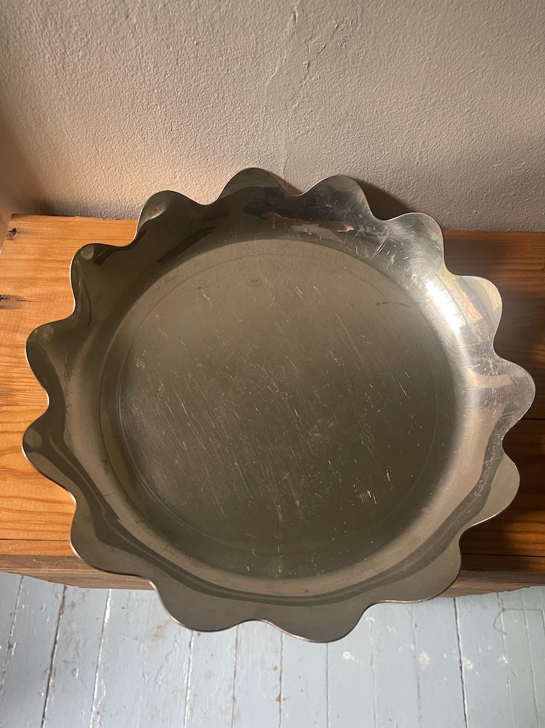 Vintage Williamsburg Kirk Stieff Pewter Tray Scalloped Rim MidCentury Modern image 1
