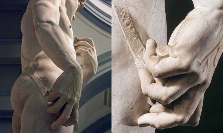 El arma secreta que oculta la mano del David de Miguel Angel El arma secreta que oculta la mano del David de Miguel Angel