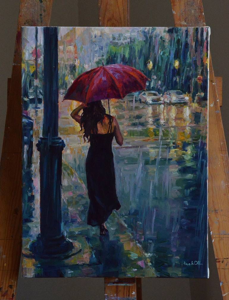 She and the rainy street Painting by Vachagan Manukyan | Saatchi Art  Australia