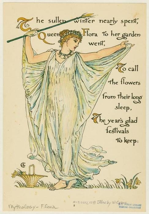 This may contain: an illustration of a woman holding a staff with words written on it and in the background