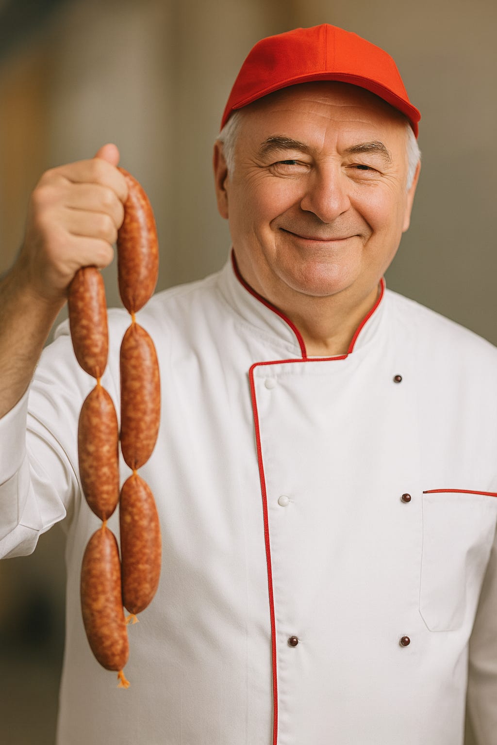 bob the butcher holding sausages
