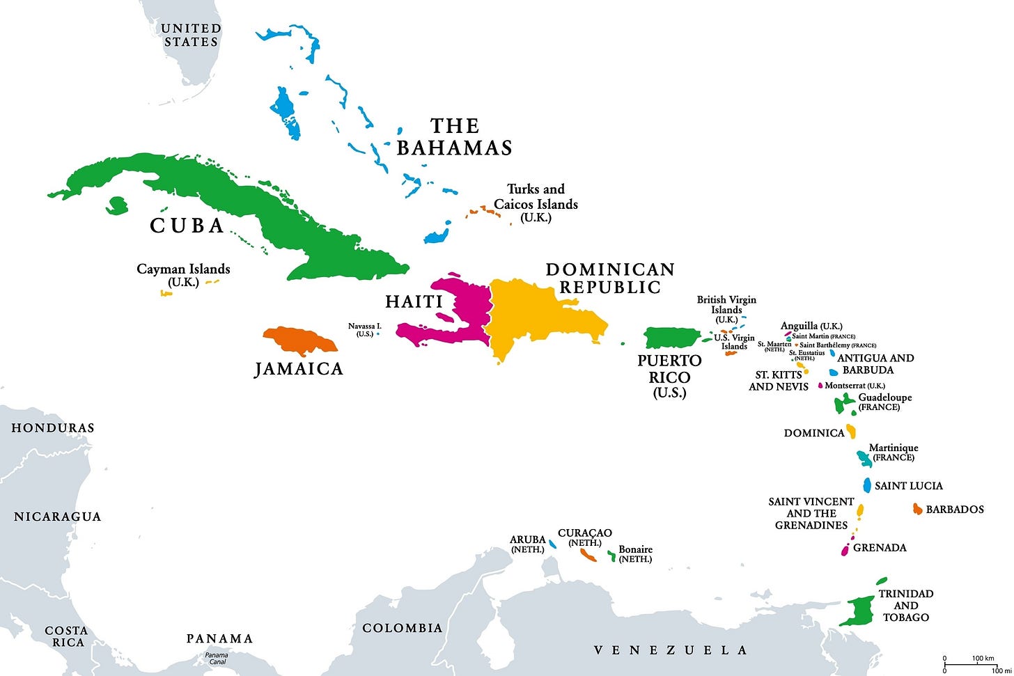 Caribbean Islands Map with Countries, Sovereignty, and Capitals | Mappr
