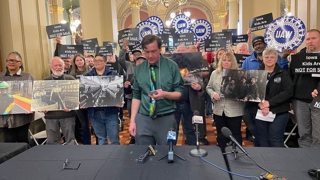 Iowa parents and union workers against new child labor bill: "Our kids are  not for sale"