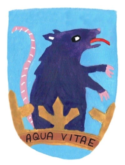 A rat sticking its tongue out and a big crown