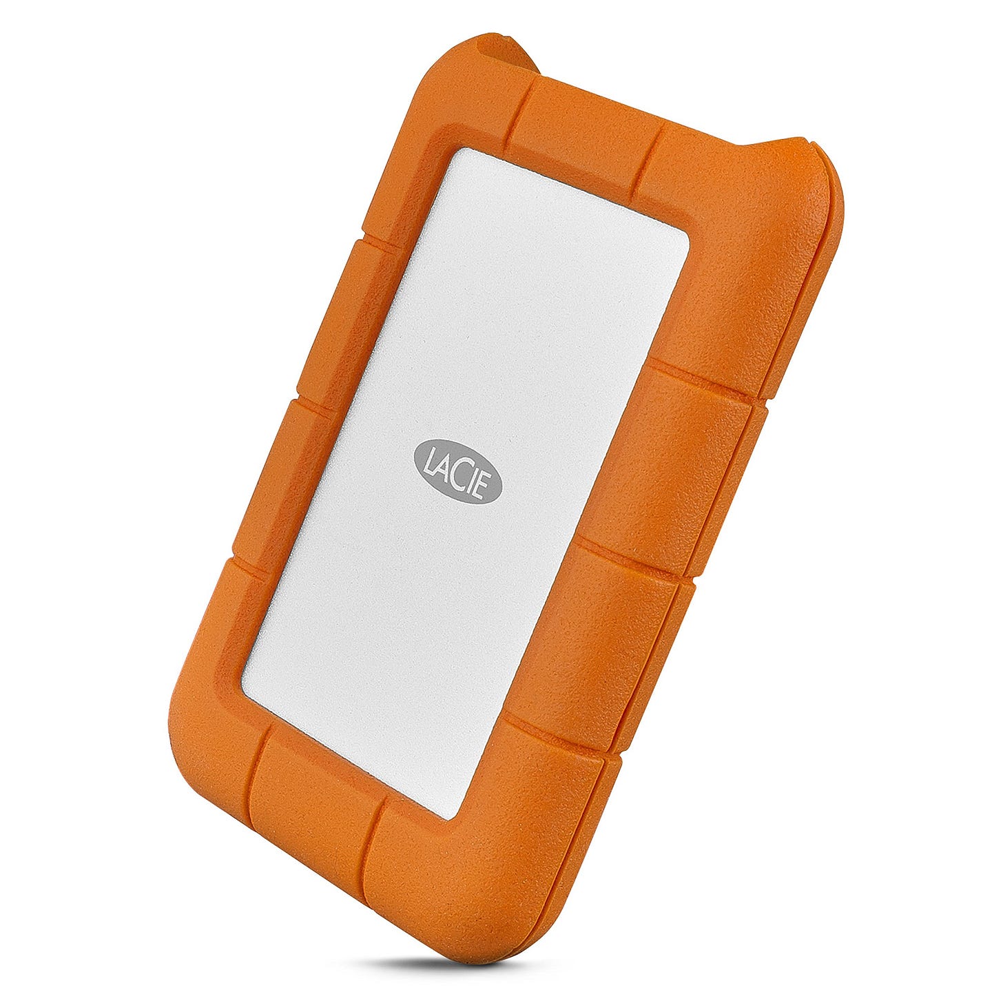 Lacie hard drive on a white background