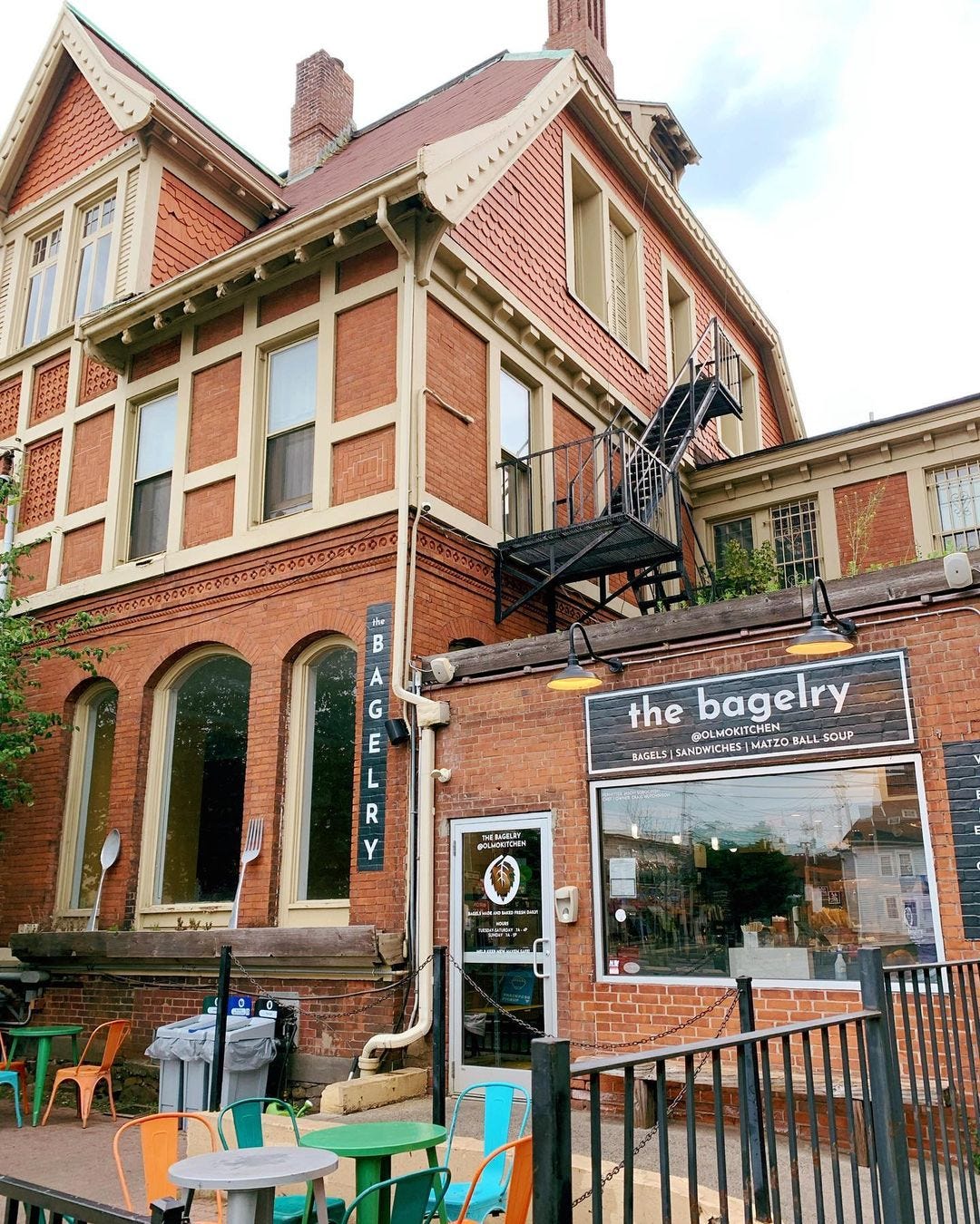 Bagel shop in old brick building