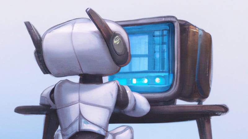 A digital illustration of a robot trying to invest in ChatGPT.