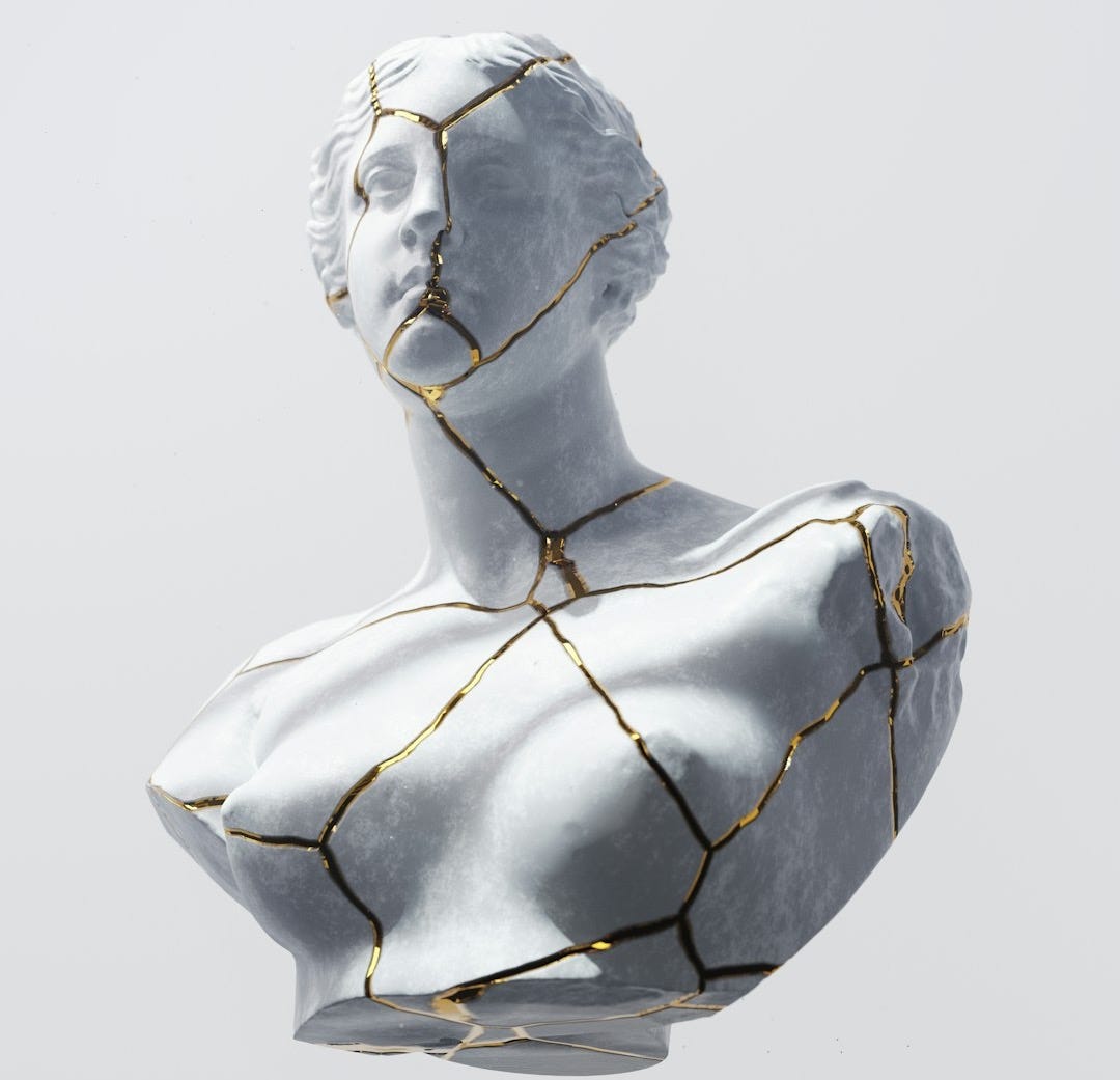 a sculpture of a person with a wire wrapped around it