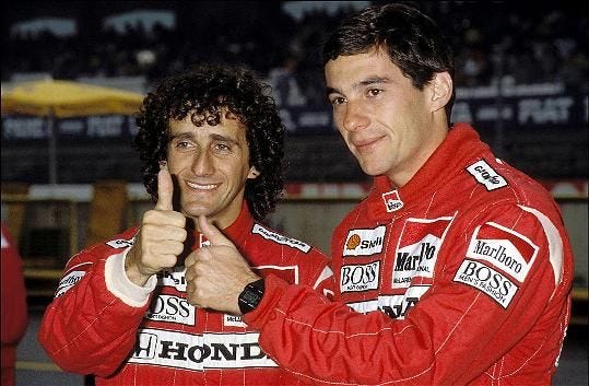 Ayrton with Mclaren teammate Alain Prost(1988) | Alain prost, Ayrton senna,  Senna