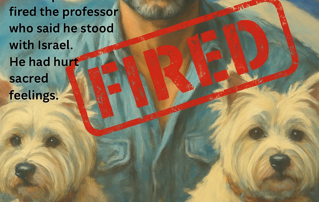 Professor fired for saying he stood with Israel and calling Hamas Nazis. Not sure if Nazis took offence or Hamas.