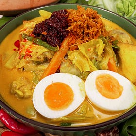 Lontong with Sayur Lodeh - a hearty breakfast vegetable stew