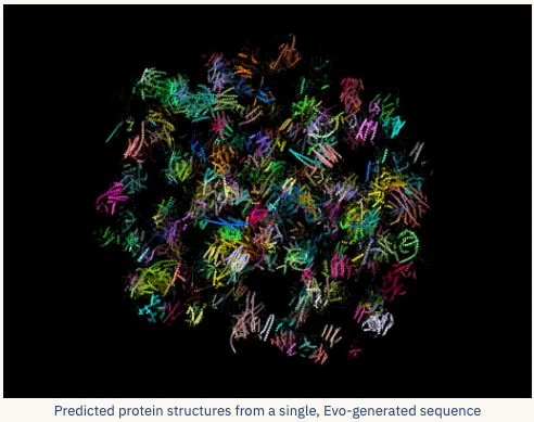 Predicted proetin structures from a single Evo-generated sequence