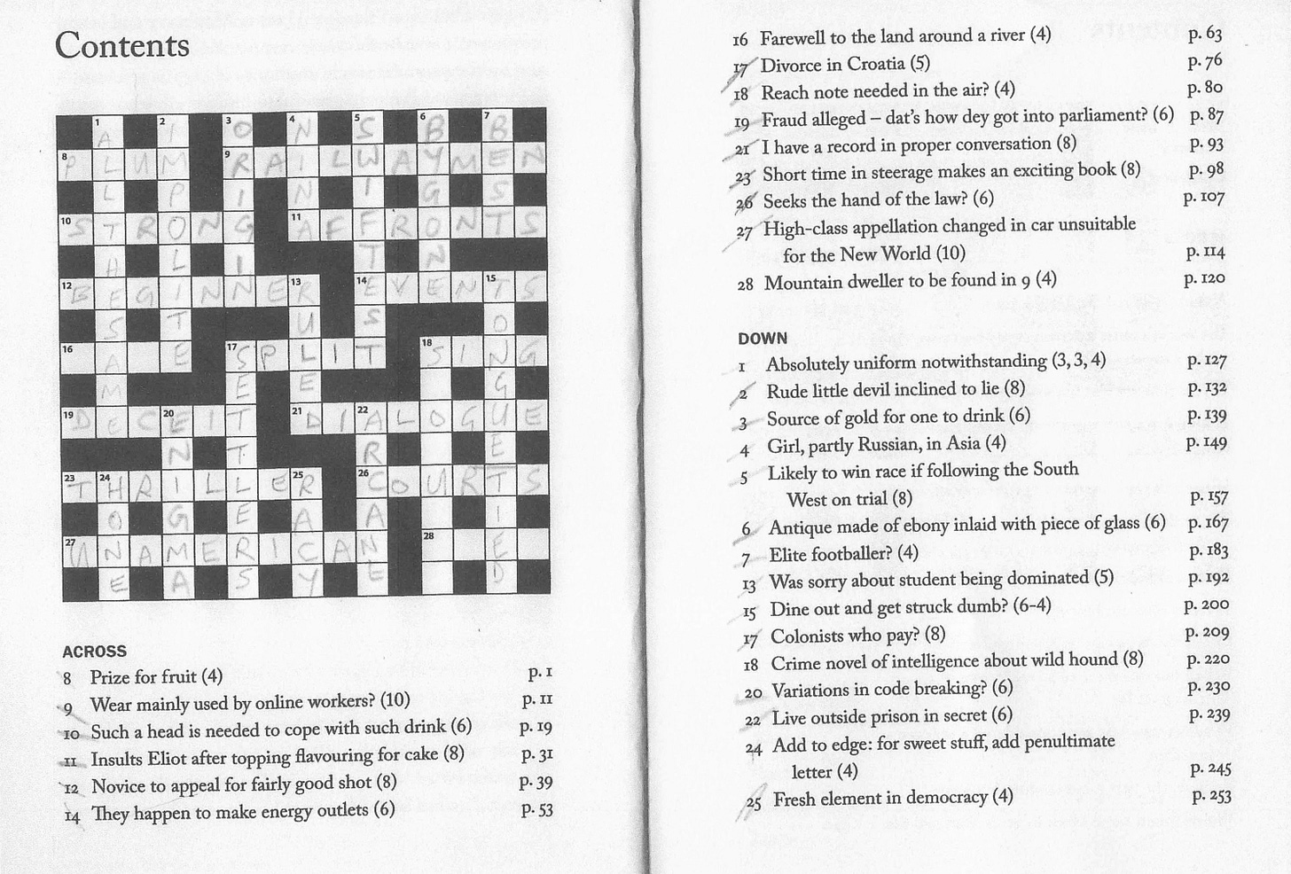 Crossword table of contents