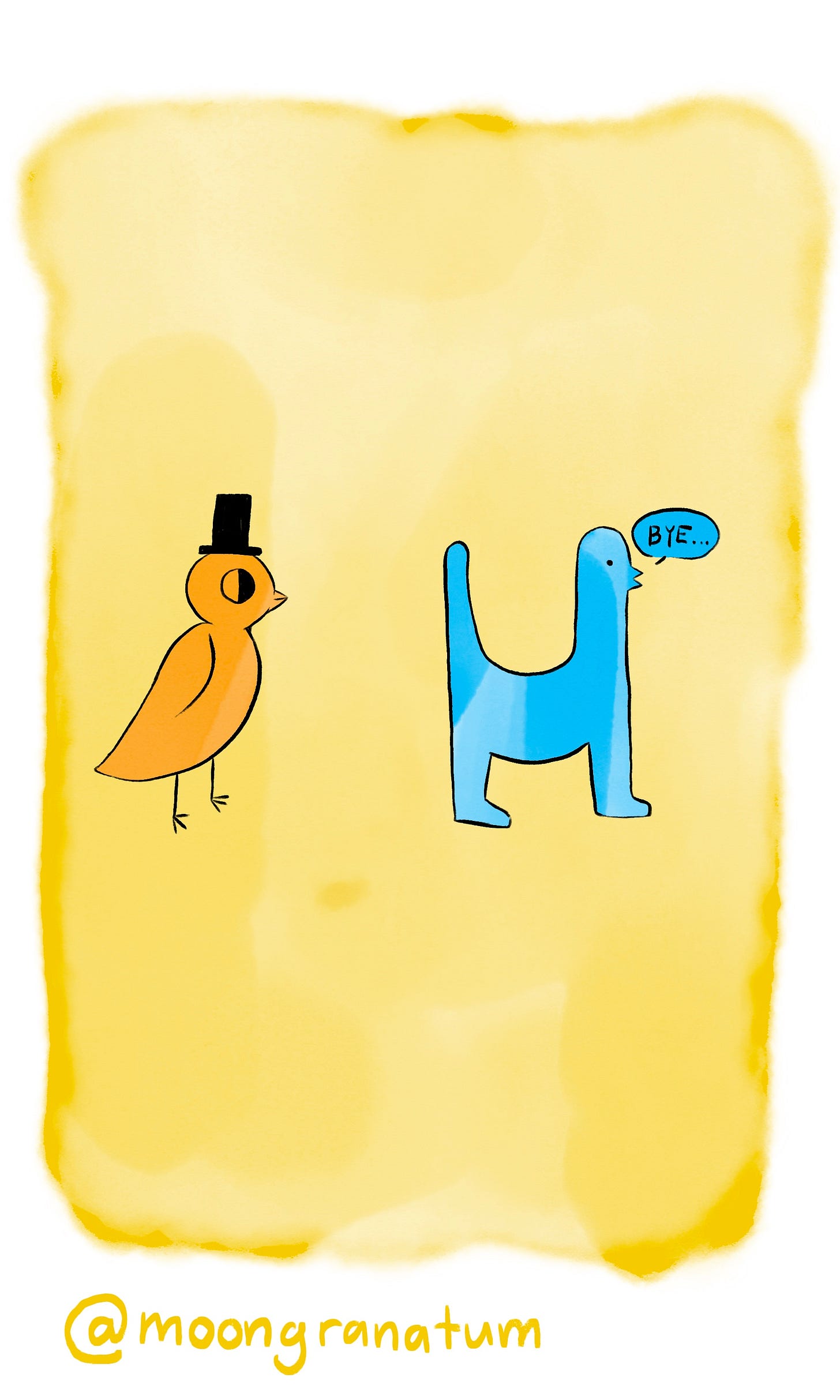 Moongranatum, a digital watercolor comic about birds. Panel 12 text reads: Bye… Moongranatum, a digital watercolor comic about birds. Panel 12 text reads: Bye…