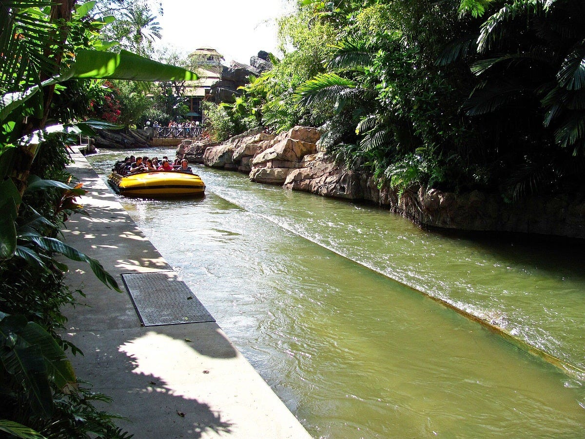 Jurassic Park River Adventure in 2012, years before its current refurbishment. Image: Jeremy Thompson via Wikimedia Commons