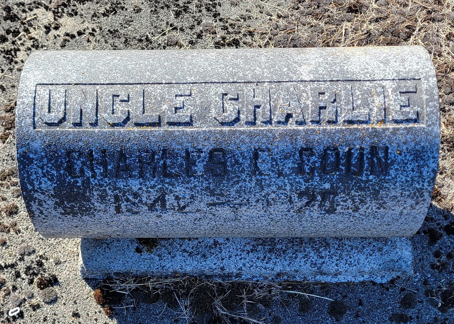 Gravestone of Charles E. Coon in Laurel Grove Cemetery bearing the inscription "Uncle Charlie."