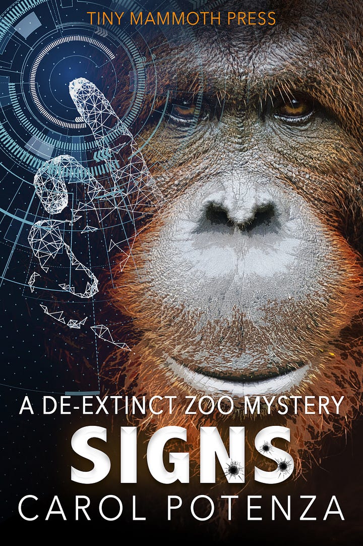 Four books covers with de-extinct Ice Age animals including a short-faced bear, and a woolly Rhino