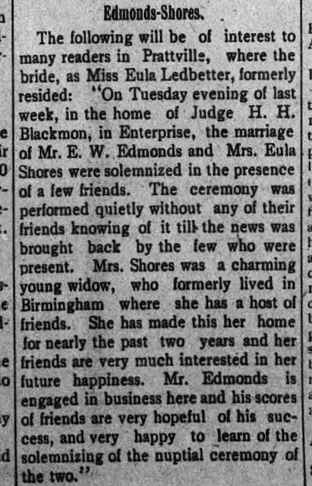 edmonds shores marriage announcement prattville alabama