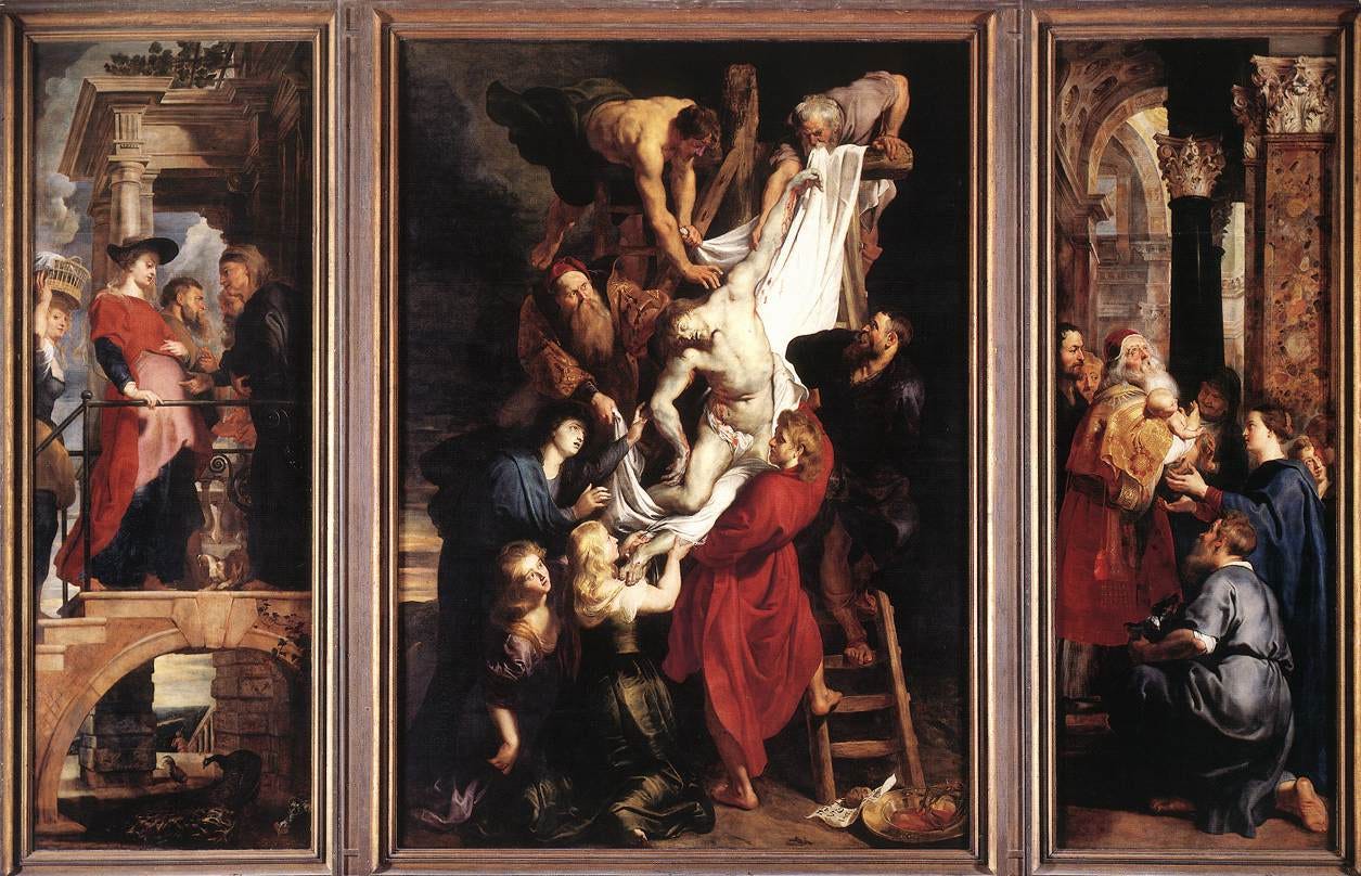 Body of Christ lowered onto a white sheet Body of Christ lowered onto a white sheet