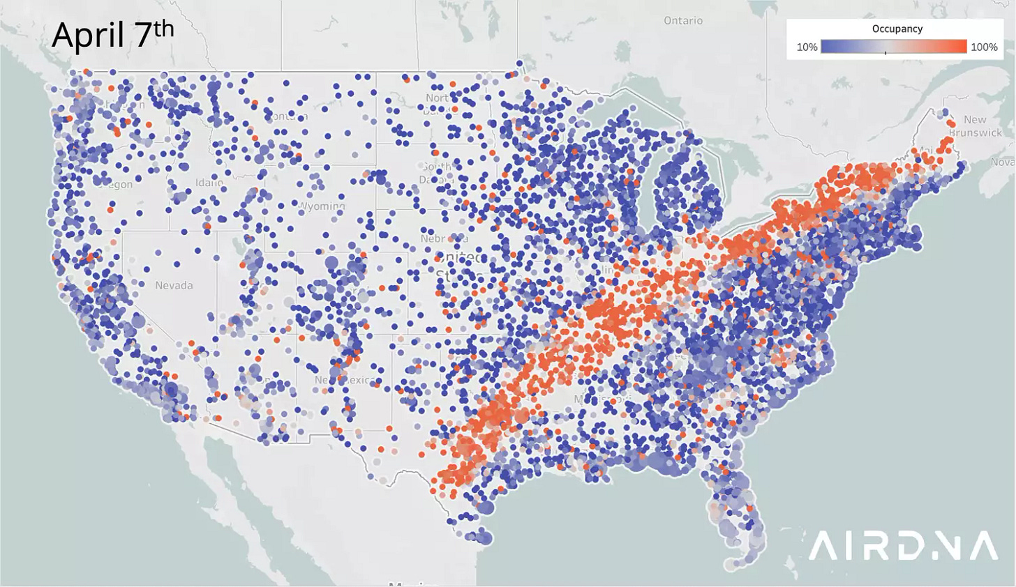 Occupancy rates for short-term rentals in the path of the solar eclipse