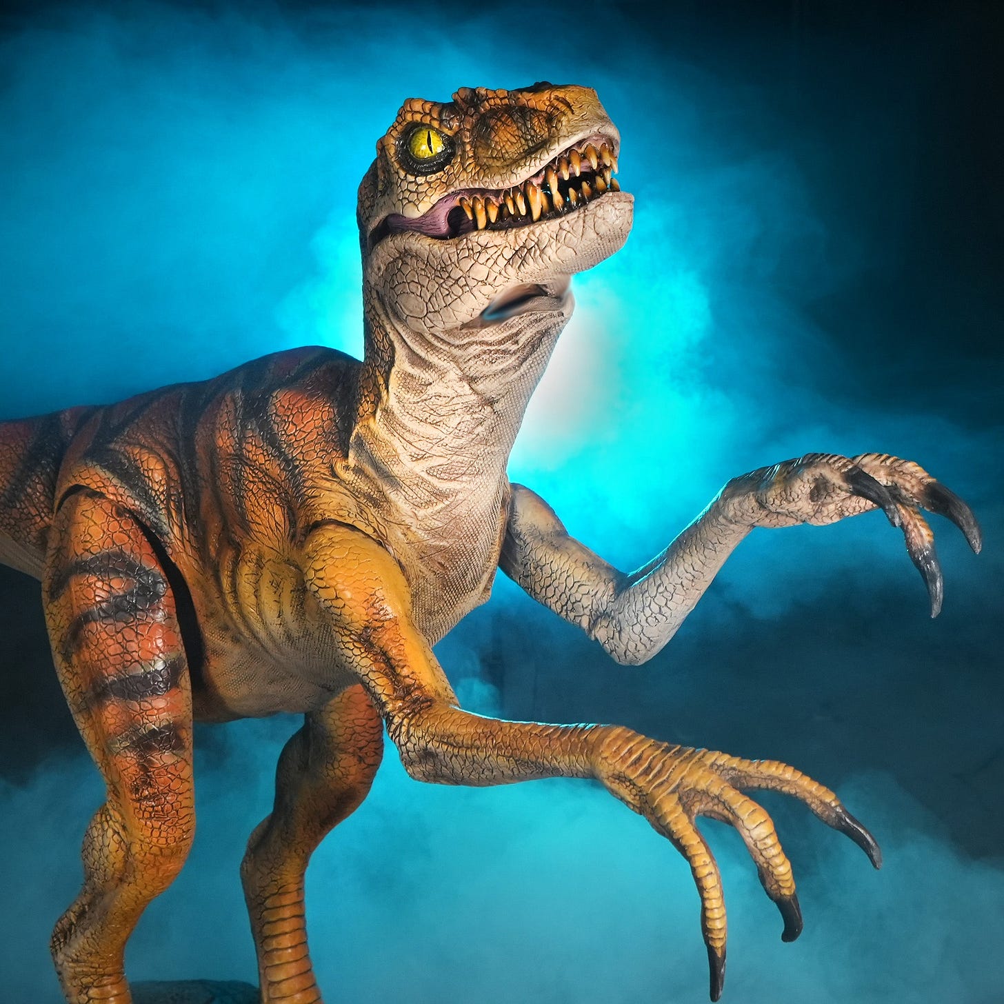 Raptor Animatronic Dinosaur for Theme Parks | Animated Velociraptor Prop Orange