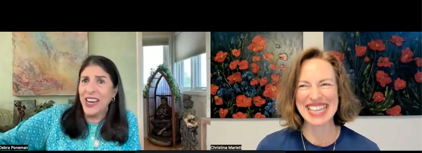Zoom interview screen with Debra Poneman and Christina Marlett