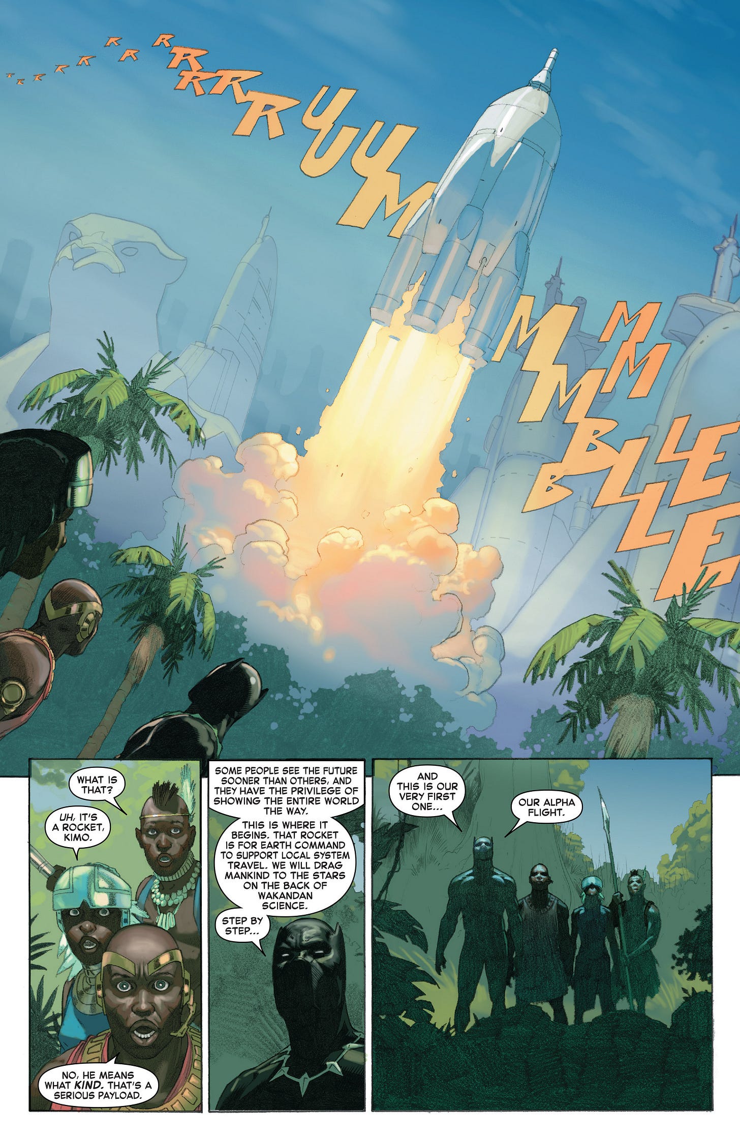 Black Panther speaks with three brilliant students in his nation of Wakanda. He speaks to the failures of the world’s present governments and policies. He showcases, by way of an interplanetary rocket launch, the new and better future they must work together to build. Black Panther speaks with three brilliant students in his nation of Wakanda. He speaks to the failures of the world’s present governments and policies. He showcases, by way of an interplanetary rocket launch, the new and better future they must work together to build.