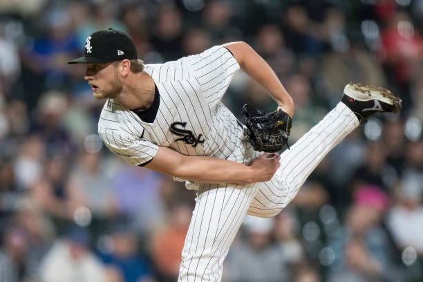 Michael Soroka of the Chicago White Sox pitches in a game against the Los Angeles Angels at Guaranteed Rate Field on September 25, 2024 in Chicago,...