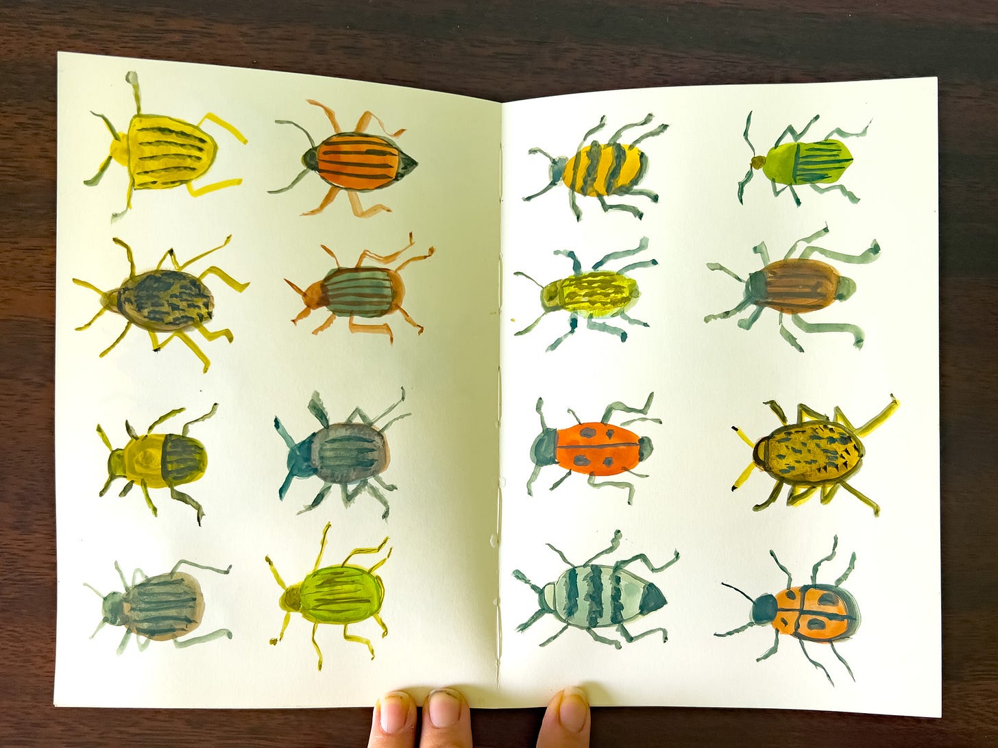 beetles painted in Beth Spencer's sketchbook