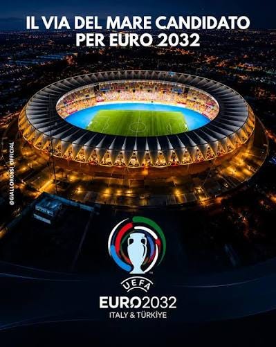 🏟️ Il Via del Mare candidato per EURO 2032 🟡🔴🤩 📣Il Via del Mare è  ufficialmente tra gli 11 stadi italiani candidati a ospitare gli Europei di  calcio 2032. La candidatura è