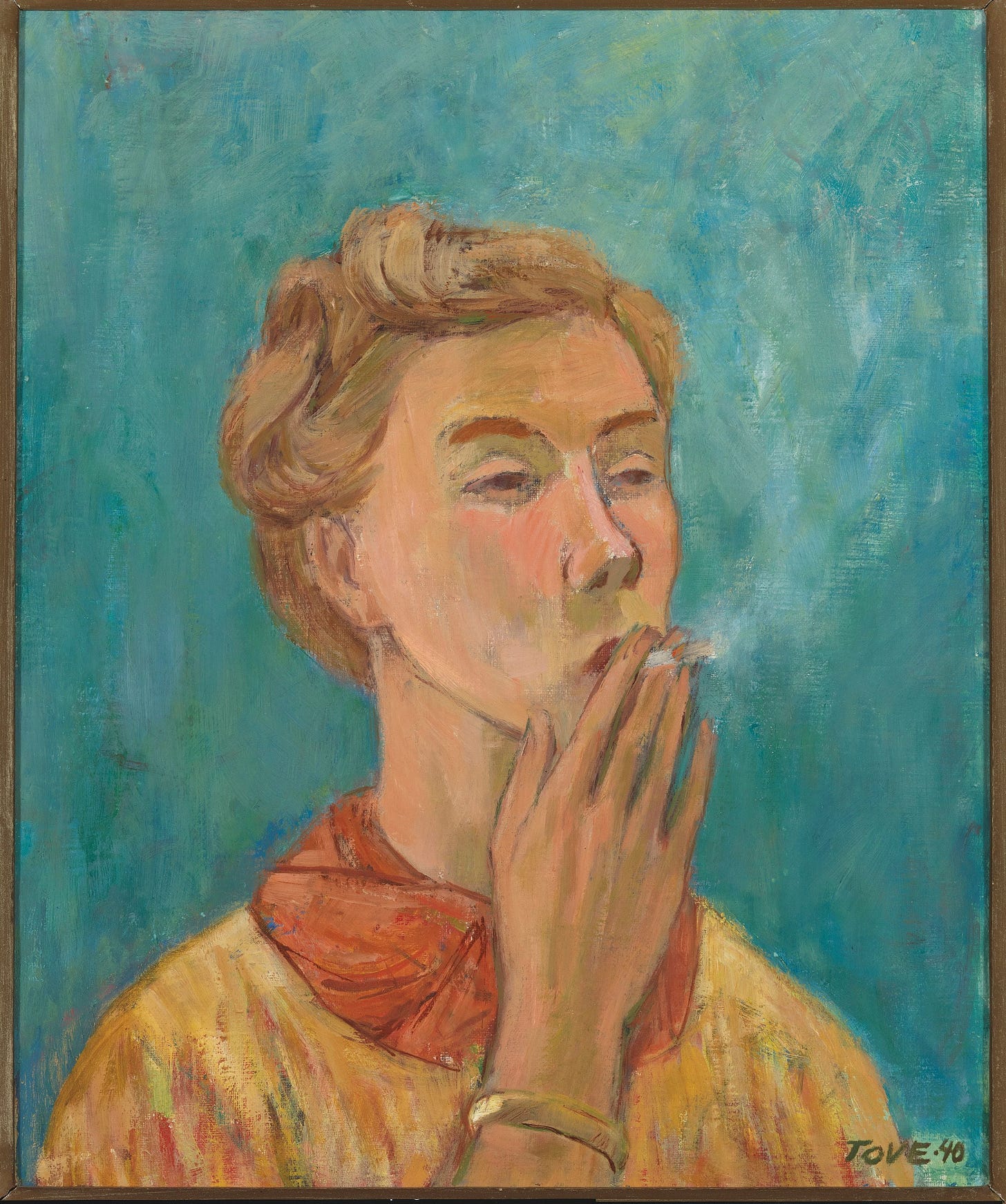TOVE JANSSON
RÖKANDE FLICKA (SMOKING GIRL), 1940 
OIL ON CANVAS
41 X 33,5 CM