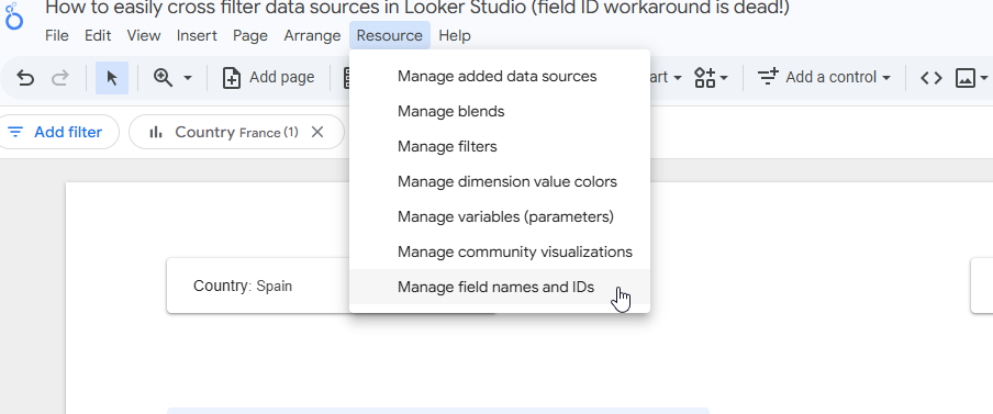 looker studio bible How to easily cross filter data sources in Looker Studio manage field names and IDs
