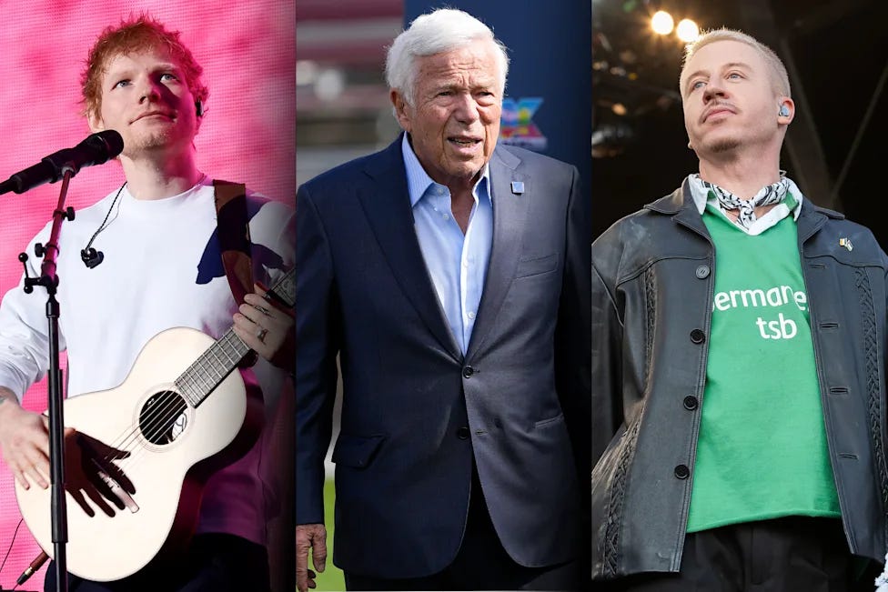 Robert Kraft says Ed Sheeran asked him to commit $2 million to Palestinian aid amid Macklemore controversy Robert Kraft says Ed Sheeran asked him to commit $2 million to Palestinian aid amid Macklemore controversy
