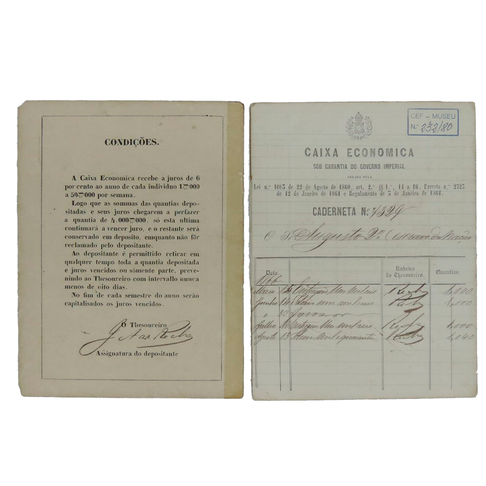 Registros dos depósitos realizados por Augusto, ao longo de 1866 - Foto: Denise Reis/Acervo Caixa Cultural de São Paulo