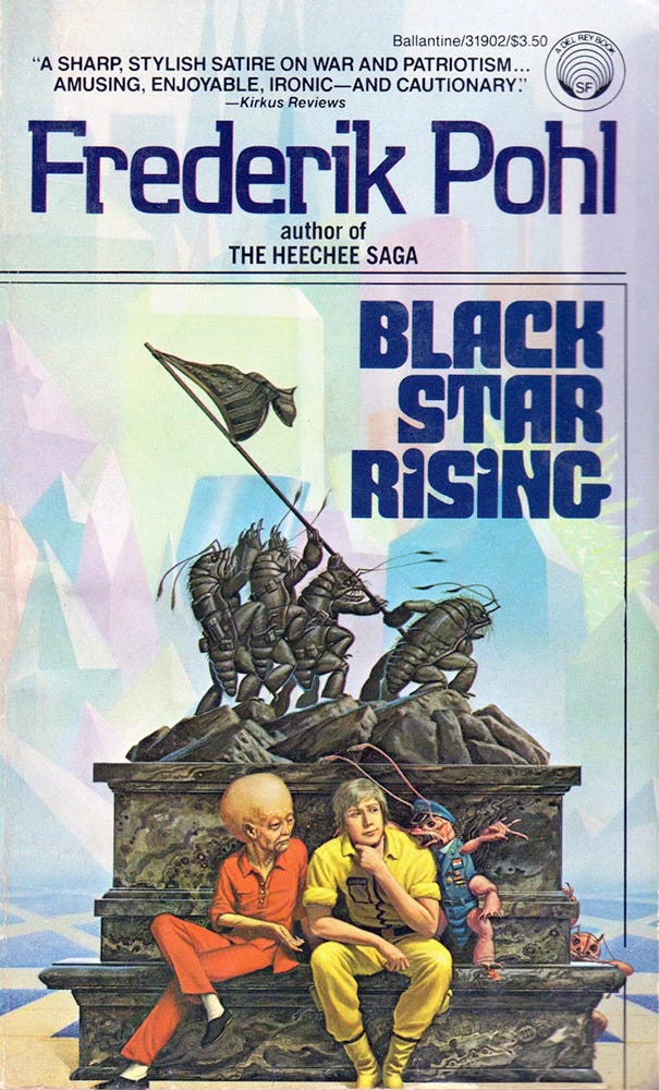 Book cover for BLACK STAR RISING by Frederik Pohl, published by Del Rey Books