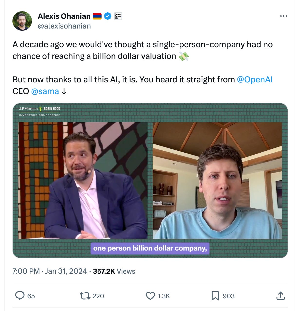 Sam Altman’s take on one-person, one-billion companies Sam Altman’s take on one-person, one-billion companies