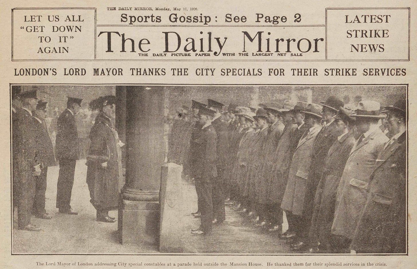 The Lord Mayor of London addressing City special constables at a parade held outside the Mansion House | Layers of London The Lord Mayor of London addressing City special constables at a parade held outside the Mansion House | Layers of London