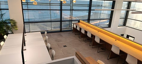 The fifth floor is designated for coworking, where users can reserve spaces to work in groups.