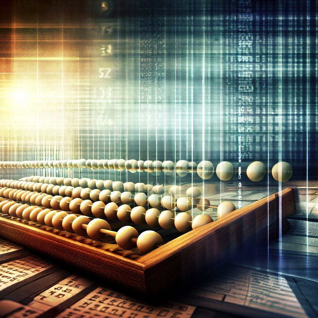 abacus on a table tracking inventory, digital art