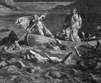 Virgil, Dante and the boatman, Phlegyas