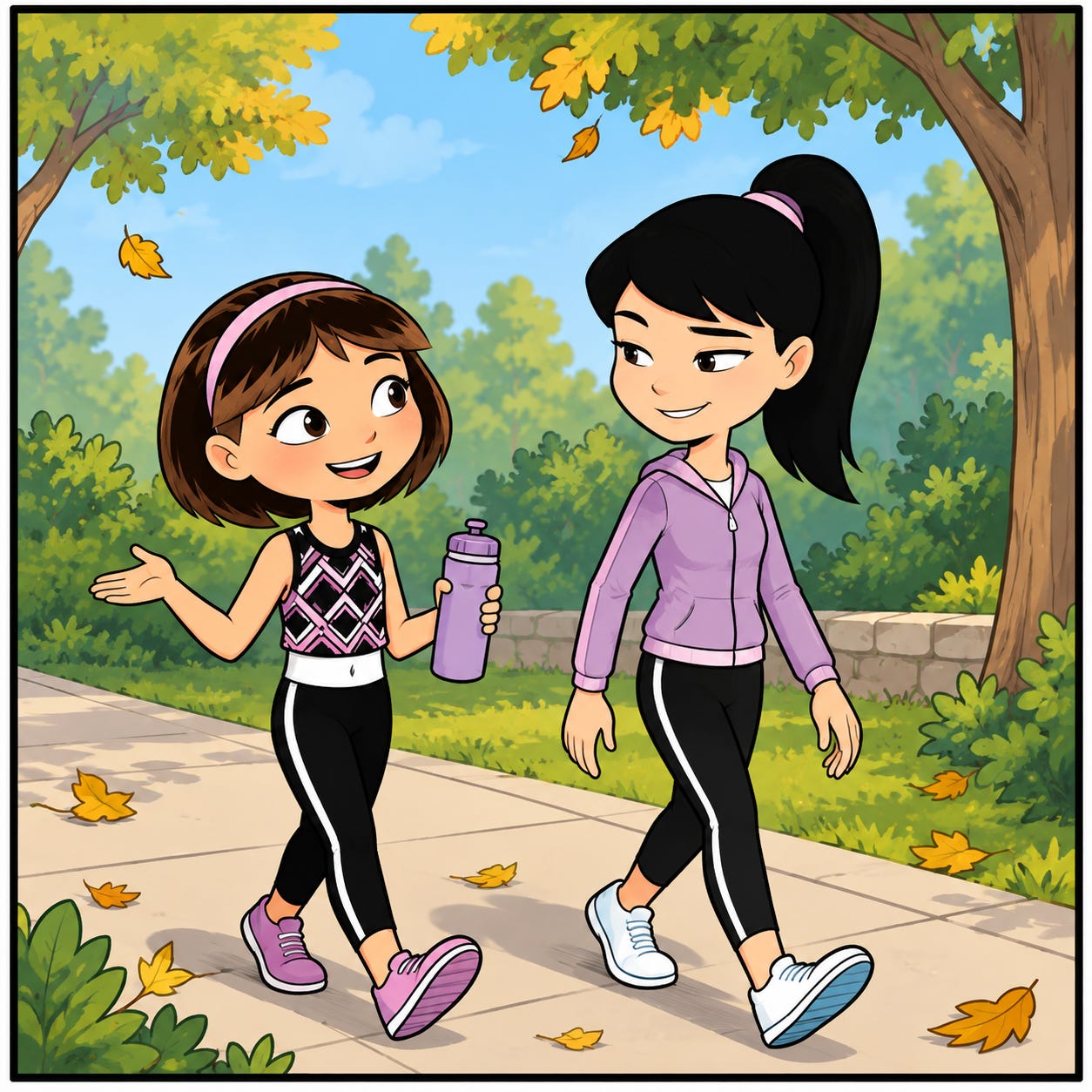 Zara and Aari take a walk around the neighborhood.