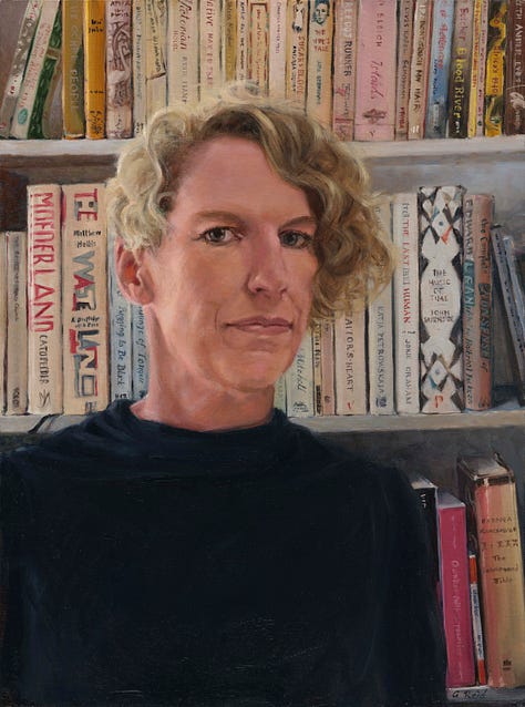 Pictures of Gail's work. Portrait of Cato Pedder, The models with The Raft Of The Medusa, Gail and Katie Hessel at her book launch, with Markus Bell in front of Amit Ghose's portrait, with Dungscape in progress, with the weaver I sketched in Marakech