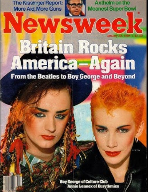 Newsweek Magazine cover with British new wave band Culture Club and the headline, "Britain Rocks America Again."