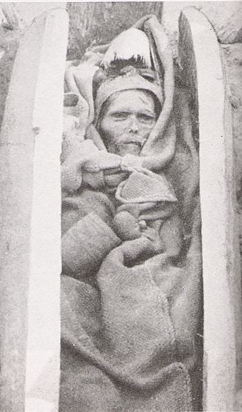 5,000 year old Tarim Mummies - blonde-haired European-looking bodies, discovered in China in 1910.  DNA evidence suggests that these Tarim basin people, the Tocharians, had a mixture of E. European and native Siberian blood, suggesting that some of the European men intermarried with local women. Early traders, working to link China and Europe as much as 2000 years before the founding of the Silk Road, some graves contain tartans and wooden boats used as coffins (in the middle of the desert). Pos