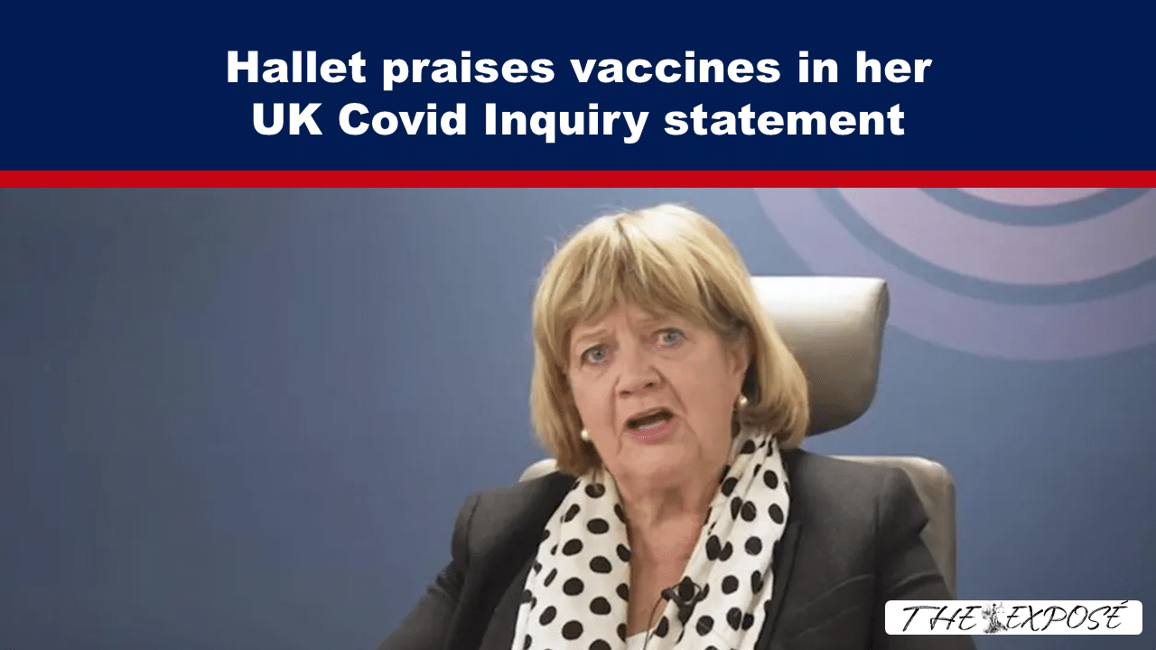 Woman speaks at a press conference about vaccines during a UK Covid Inquiry statement, with a dark blue banner above. Woman speaks at a press conference about vaccines during a UK Covid Inquiry statement, with a dark blue banner above.