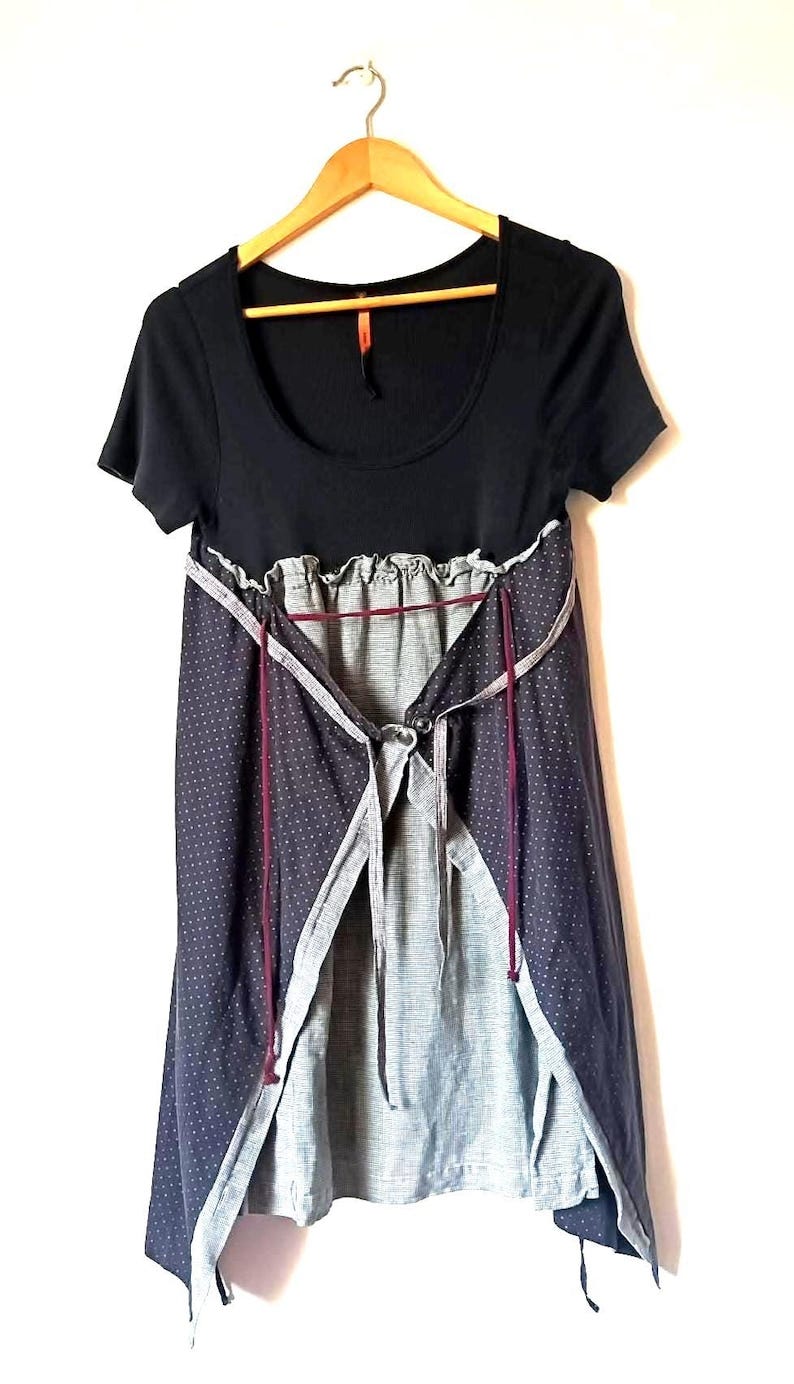 Cop.Copine Layered Apron Dress | Y2K Designer | Black Grey Check | M image 1