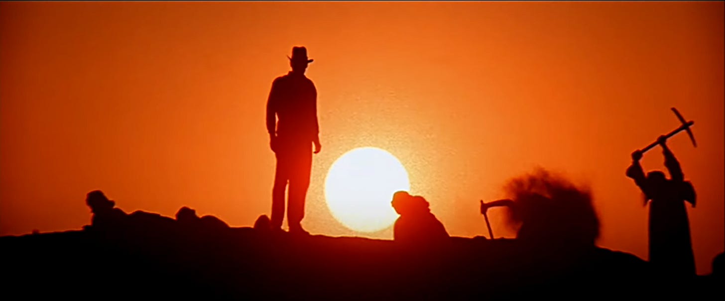 Dave McRae on X: "One of my favorite shots in all of cinema is from Raiders  of the Lost Ark. Harrison Ford as Indiana Jones, silhouetted against the  backdrop of a setting