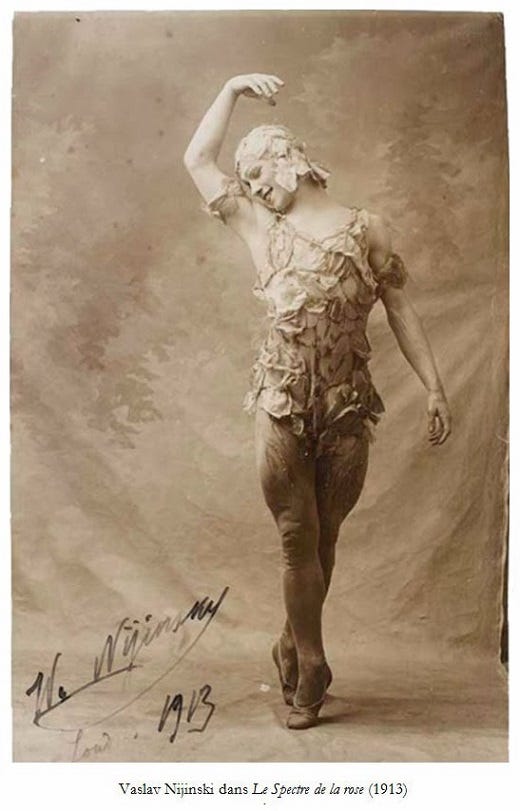 Le danseur ukrainien Vaslav Nijinski dans le «Spectre de la Rose», photographie