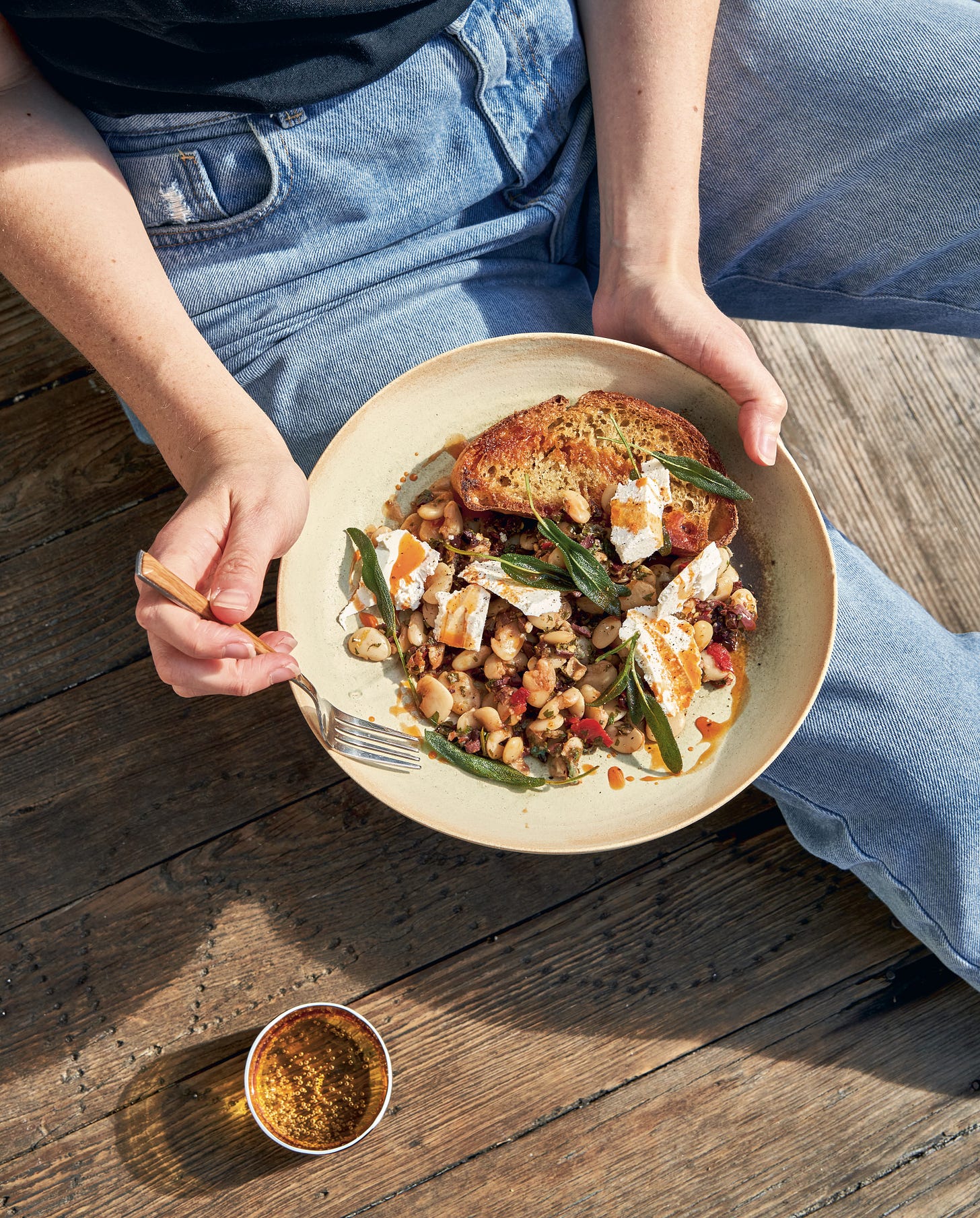 Sizzled sage & olive beans with ricotta salata