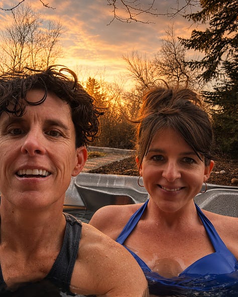 Various pictures of Meg and Andrea in pools and hot tubs, and in love.